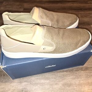 OluKai Lea'ahi 14 M‎  Lightweight Slip On Sneakers Beige Textile Rubber S…